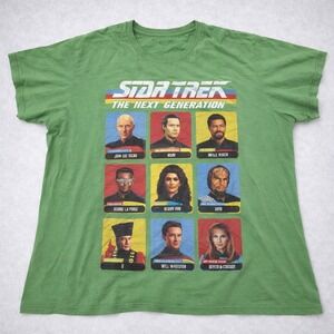 Star Trek Next Generation T Shirt Mens Green Graphic Picard Data Worf Tee